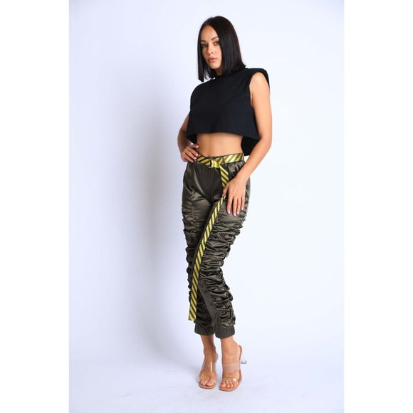 Women's Casual Satin Shirring Long Cuffed Pants With Belted Daily Outdoor Comfy - Picture 6 of 12
